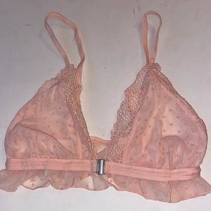 DARLING DAINTY BABY PINK RUFFLED SHEER POLKA DOT BRALETTE